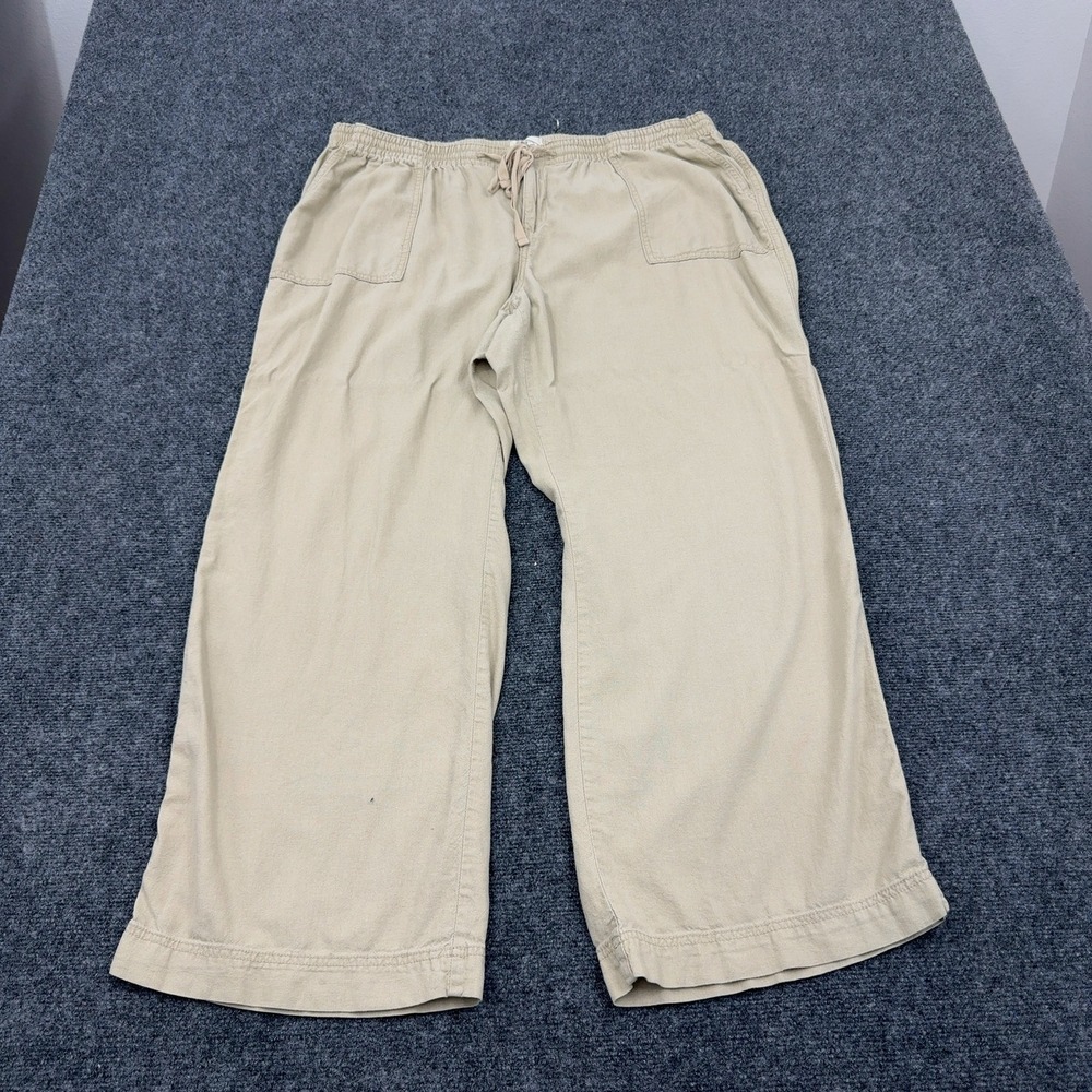 St Johns Bay Pants‎ Womens 1X Beige Linen Rayon Elastic Waist Casual Style
